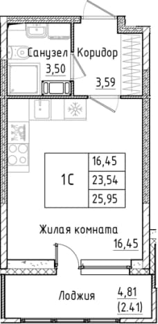 . Вариант № 1814374, 0, площадь - 23.54 квм, цена 4892311 рублей