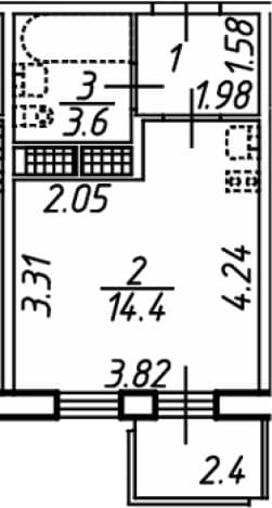 . Вариант № 2310983, 0, площадь - 21.1 квм, цена 5232000 рублей