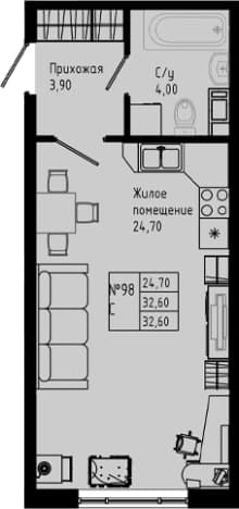 . Вариант № 2151702, 0, площадь - 32.6 квм, цена 4082400 рублей