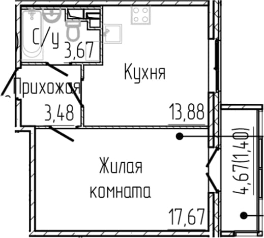 . Вариант № 1806104, 0, площадь - 38.7 квм, цена 8292708 рублей