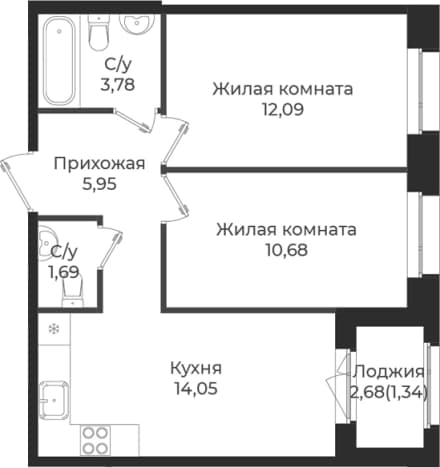 . Вариант № 1839132, 0, площадь - 48.24 квм, цена 8299692 рублей