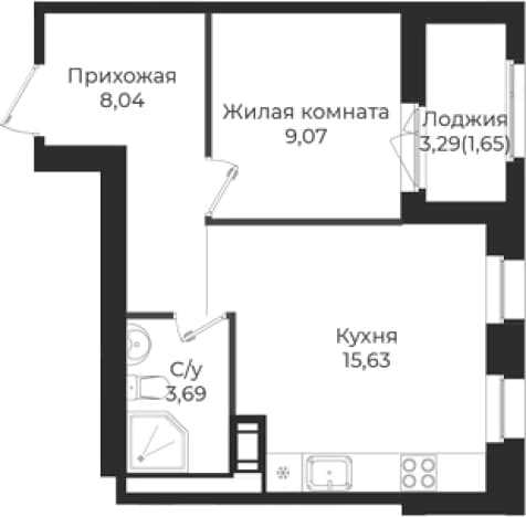 . Вариант № 1839308, 0, площадь - 36.43 квм, цена 5929056 рублей
