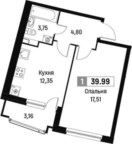 . Вариант № 1812890, 0, площадь - 38.41 квм, цена 8404394 рублей
