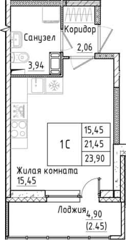. Вариант № 1814503, 0, площадь - 21.45 квм, цена 4896598 рублей