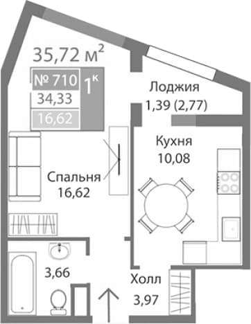 . Вариант № 2125434, 0, площадь - 34.33 квм, цена 6736726 рублей
