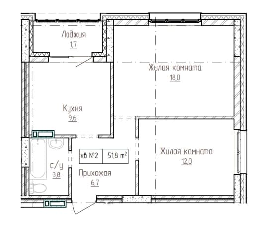 . Вариант № 2386784, 0, площадь - 51.8 квм, цена 6371400 рублей