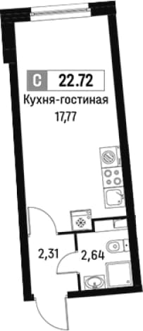 . Вариант № 1813737, 0, площадь - 22.72 квм, цена 5223033 рублей