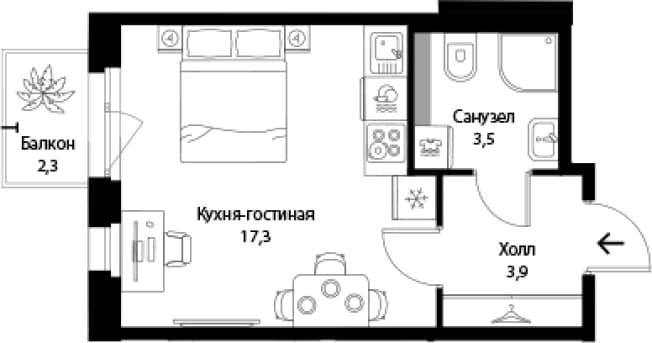 . Вариант № 1863723, 0, площадь - 24.7 квм, цена 6208776 рублей