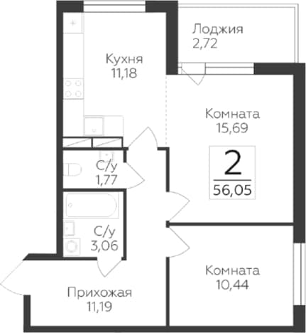 . Вариант № 1931823, 0, площадь - 53.33 квм, цена 8140702 рублей