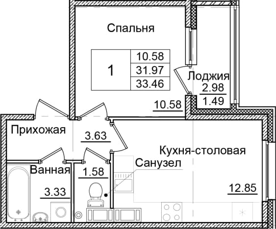 . Вариант № 2044612, 0, площадь - 31.97 квм, цена 6288241 рублей
