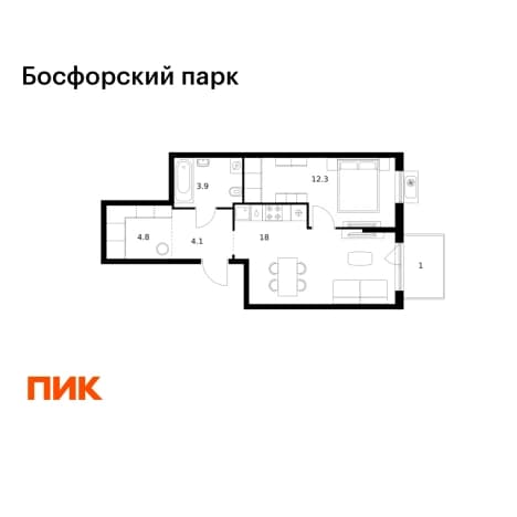 Купить квартиру с балконом в районе Первомайский в Владивостоке. Вариант № 2018539, 1, площадь - квм, цена 9665176 рублей