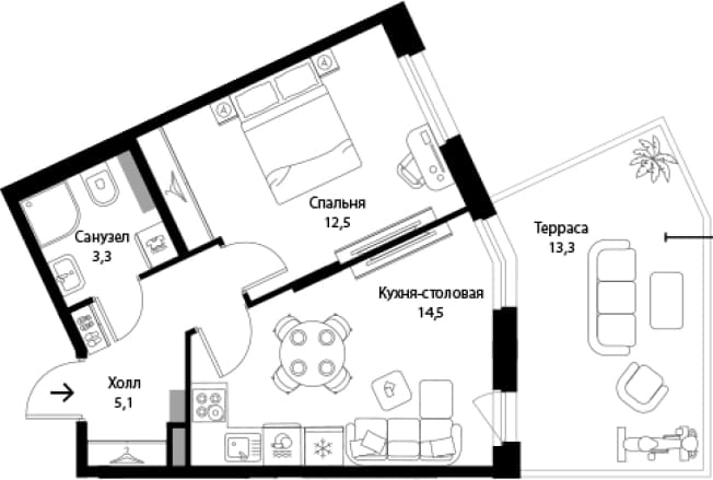 . Вариант № 1863733, 0, площадь - 35.4 квм, цена 9783808 рублей