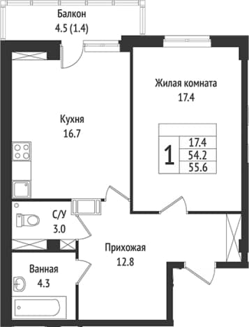 . Вариант № 1932729, 0, площадь - 57.5 квм, цена 9680500 рублей