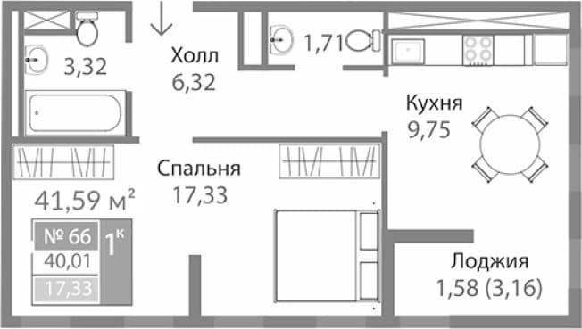 Купить однокомнатную квартиру в ЖК Благо в Республике Крым. Вариант № 2273988, 0, площадь - квм, цена 6390256 рублей
