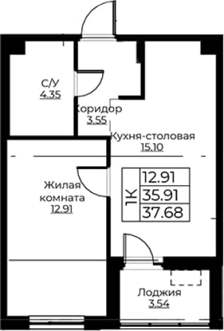 . Вариант № 1871148, 0, площадь - 35.91 квм, цена 7073290 рублей