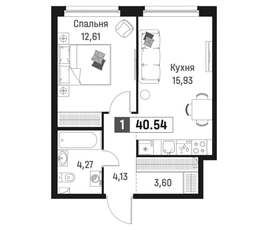 . Вариант № 1835237, 0, площадь - 40.54 квм, цена 8529889 рублей