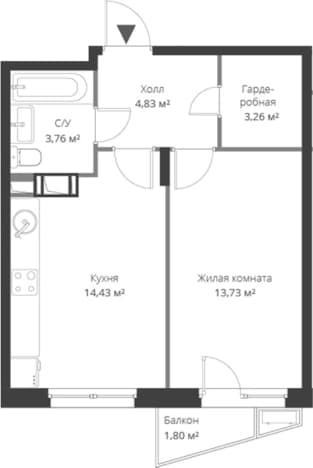 . Вариант № 1806759, 0, площадь - 40.5 квм, цена 6653362 рублей