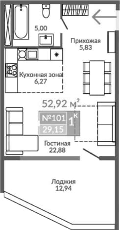 . Вариант № 2243118, 0, площадь - 39.98 квм, цена 11907000 рублей
