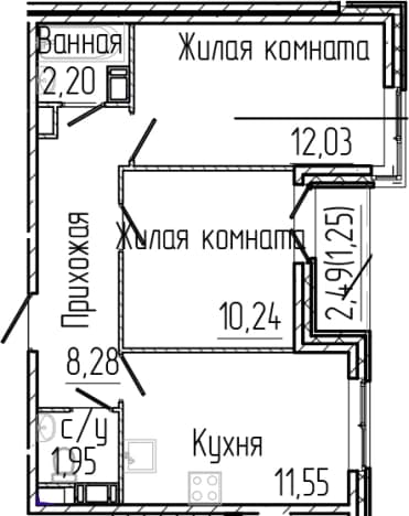 . Вариант № 1868581, 0, площадь - 46.25 квм, цена 9072500 рублей