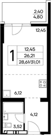 . Вариант № 2155107, 0, площадь - 28.61 квм, цена 11008550 рублей
