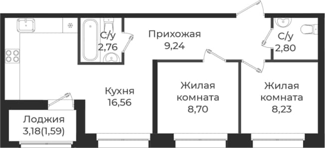 . Вариант № 1838699, 0, площадь - 48.29 квм, цена 8349912 рублей