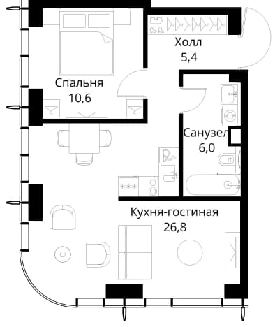 . Вариант № 2173454, 0, площадь - 48.8 квм, цена 26662368 рублей