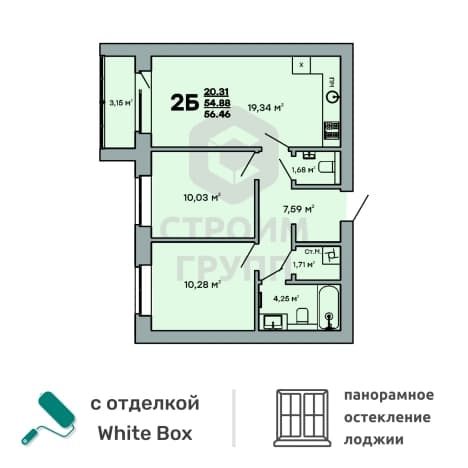 . Вариант № 1003183, 0, площадь - 55.2 квм, цена 6721734 рублей