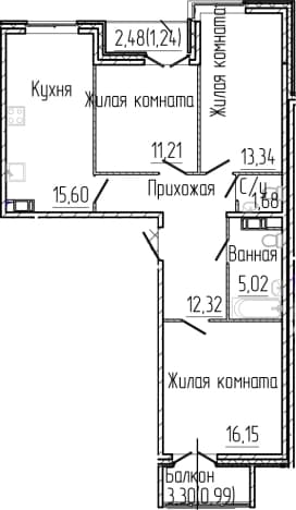 . Вариант № 1806144, 0, площадь - 75.32 квм, цена 15122250 рублей