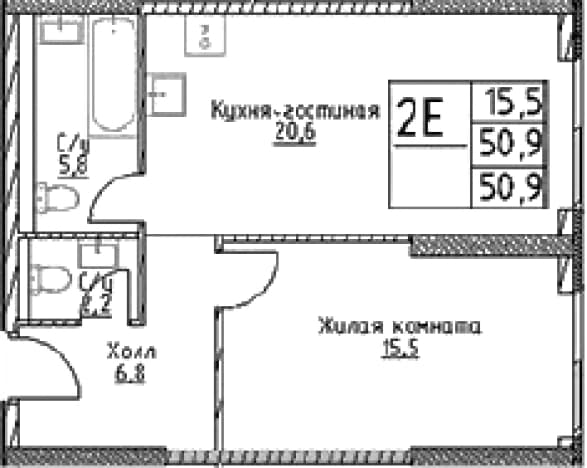 . Вариант № 598430, 0, площадь - 50.9 квм, цена 17815000 рублей