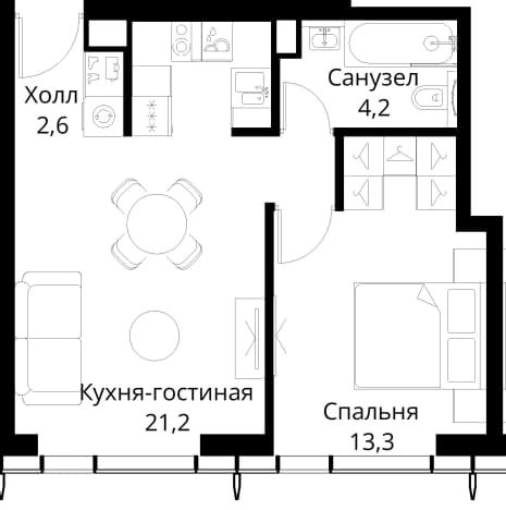 . Вариант № 2173594, 0, площадь - 42.4 квм, цена 24330901 рублей