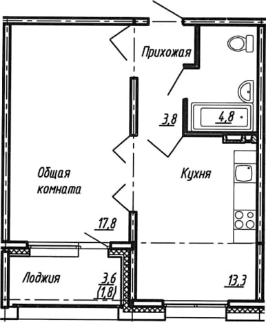 . Вариант № 1861722, 0, площадь - 39.7 квм, цена 7055000 рублей