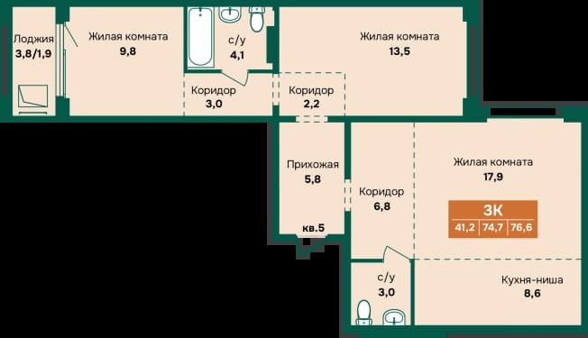 . Вариант № 2234561, 0, площадь - 76.6 квм, цена 8800000 рублей