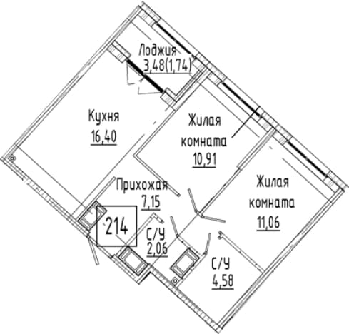 . Вариант № 2023505, 0, площадь - 52.16 квм, цена 15440000 рублей