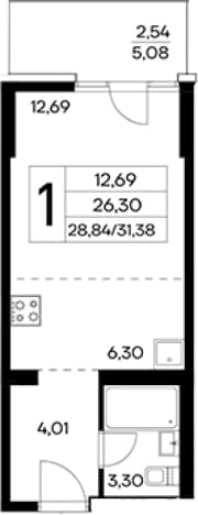 . Вариант № 2155075, 0, площадь - 28.84 квм, цена 10669200 рублей