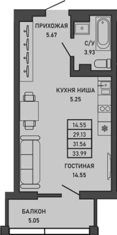 . Вариант № 2154416, 0, площадь - 30.04 квм, цена 12265814 рублей