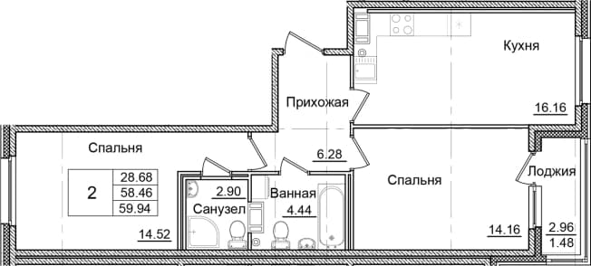 . Вариант № 2242718, 0, площадь - 58.46 квм, цена 10945636 рублей