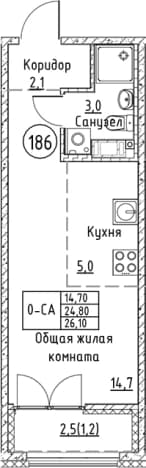 . Вариант № 2330630, 0, площадь - 24.8 квм, цена 6603300 рублей