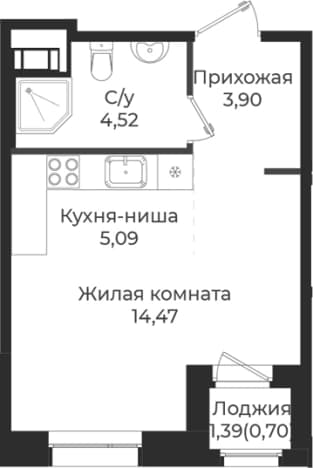 . Вариант № 1839142, 0, площадь - 27.98 квм, цена 4930092 рублей
