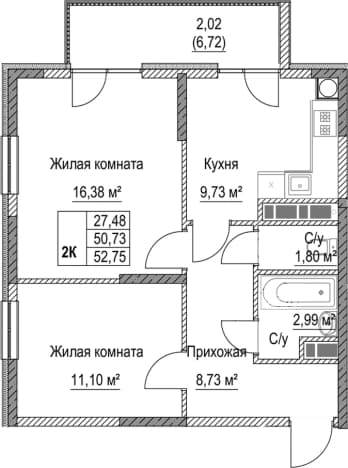 . Вариант № 2261702, 0, площадь - 50.73 квм, цена 10022500 рублей