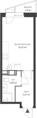 . Вариант № 1806835, 0, площадь - 25.43 квм, цена 4083678 рублей