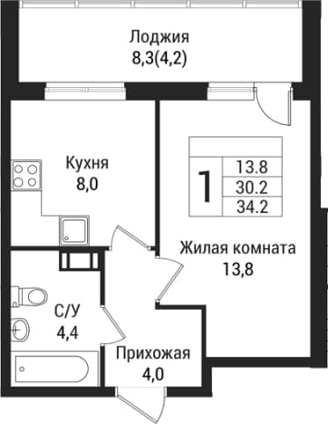. Вариант № 1864490, 0, площадь - 30.3 квм, цена 4951250 рублей