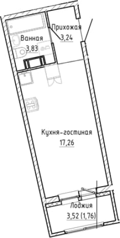 . Вариант № 1903214, 0, площадь - 24.33 квм, цена 5374034 рублей
