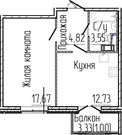 . Вариант № 1806208, 0, площадь - 38.77 квм, цена 8299999 рублей