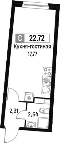 . Вариант № 1813614, 0, площадь - 22.72 квм, цена 5739255 рублей