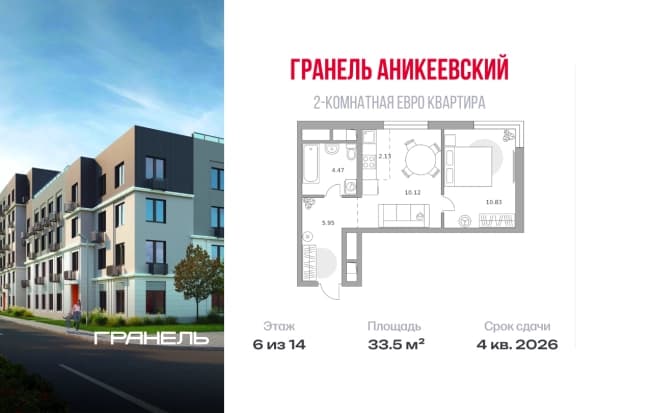 . Вариант № 2312654, 0, площадь - 33.5 квм, цена 7719126 рублей