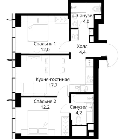 . Вариант № 2173466, 0, площадь - 54.5 квм, цена 26101413 рублей