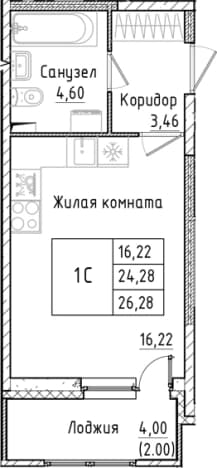 . Вариант № 1814350, 0, площадь - 24.28 квм, цена 5240381 рублей