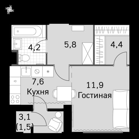 . Вариант № 2339661, 0, площадь - 33.4 квм, цена 20981880 рублей