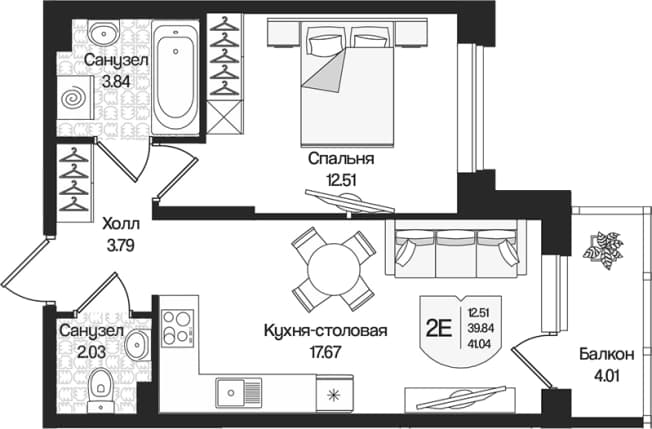 . Вариант № 2088974, 0, площадь - 39.84 квм, цена 10090686 рублей