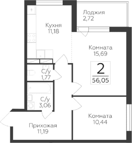 . Вариант № 2224966, 0, площадь - 53.33 квм, цена 8336877 рублей